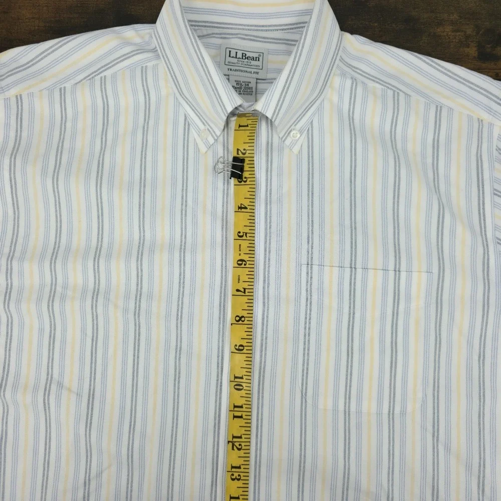 LL Bean Dress‎ Shirt 15.5-34 Pinstripe Striped Button Down Wrinkle Resistant L/S